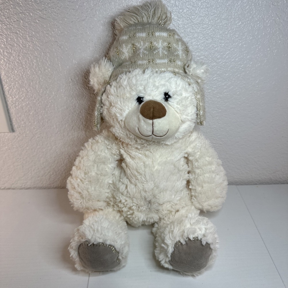 MARY MEYER Plush Stuffed Bear Oliver 16" Length Gold White Hat